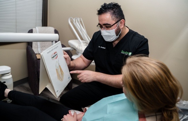 Dentist explaining same day treatment options